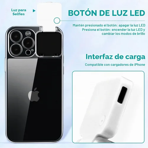 Vista 6 de Funda con luz para selfie para iPhone 13 Pro Max, con iluminación flash, funda para selfie, recargable, LED, compatible con transmisión en vivo