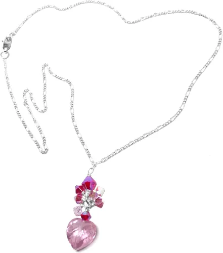 Vista 3 de Pink CZ Heart Cluster Drop Chain Necklace Sterling Silver or Gold-Filled