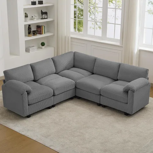 Vista 27 de Sofá modular de 61 pulgadas con otomana, asiento extra profundo para sala de estar, sofá de asiento profundo de pana con almohadas para Beige