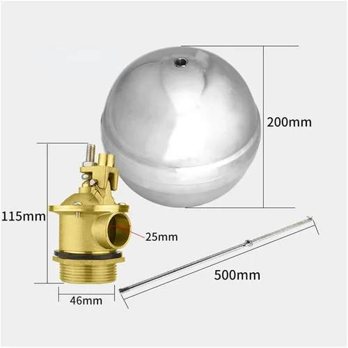 Vista 2 de Stainless Steel Float Ball Valve DN15-50 Ball Float Valve for Water Tank Water Tower Float Valve Rod Automatic Water Level Control Float Valve(Beige)