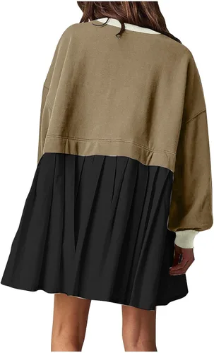 Vista 4 de Sudadera de gran tamaño para mujer, cuello redondo, minivestido de manga larga, sin botones, ajuste relajado, sudaderas de moda
