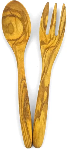 Vista 7 de WONDERFUL Tenedor de madera de olivo 100% natural, cubiertos de madera natural reutilizables de 7 pulgadas, hechos a mano, perfectos para postres
