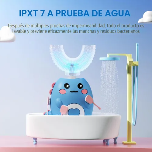 Vista 5 de Cepillo de dientes eléctrico en forma de U para niños, con 3 modos de limpieza, con 4 cabezales de cepillo, cepillo de dientes automático sónico