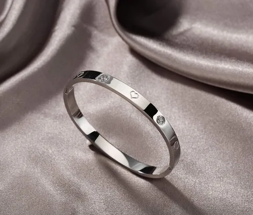 Vista 11 de Regalo de Navidad MVCOLEDY Jewelry - Pulsera chapada en oro o blanco con piedra de corazón de acero inoxidable con cristal para mujer