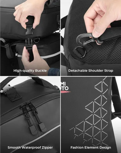 Vista 11 de KEMIMOTO Combo de alforjas de bicicleta 3 en 1, bolsa de comestibles para sillín de bicicleta con cubierta impermeable para lluvia, 52 L, gran