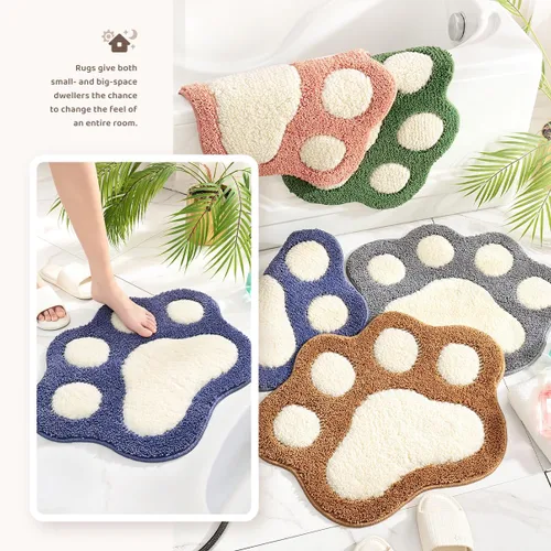 Vista 3 de Molesun Alfombra de baño con forma de pata, bonita alfombra de baño antideslizante, de microfibra suave, absorbente de agua, gruesa, lavable a Azul