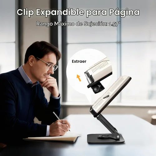 Vista 4 de SupeDesk Soporte de Libros para Lectura, Soporte de Libros Ajustable con Bases Giratorias de 360°, Diseños Plegables y Clips Elásticos, Soporte