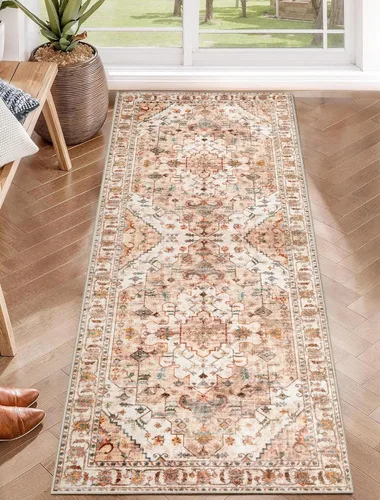 Vista 184 de SERISSA - Tapetes florales vintage, antideslizante, lavable, pequeño, ultrasuave, bohemio, de pelo bajo, para entrada, interiores, habitación