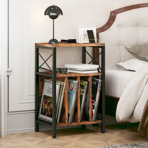 Vista 7 de Soporte para tocadiscos de 3 niveles, tocadiscos de almacenamiento de discos de vinilo para discos de vinilo, mesa de tocadiscos con capacidad