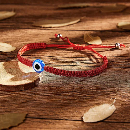 Vista 4 de Pulseras de mal de ojo de la suerte, tobillera, amuleto de cuerda roja, pulseras ajustables para familiares, parejas, mejores amigos, buena suerte