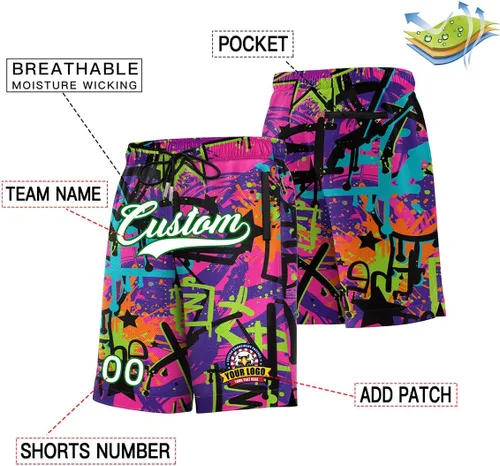 Vista 2 de Pantalones cortos deportivos de baloncesto personalizados para hombre y joven, con malla cosida, para gimnasio, deportes, entrenamiento, pantalones