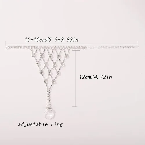 Vista 4 de YERTTER Delicados diamantes de imitación plateados para novias, accesorios de mano, eslabones esclavos con anillo, pulsera brillante con anillo