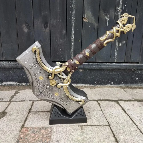 Vista 6 de Mjölnir - Martillo decorativo de anime de 17 pulgadas con base de exhibición para decoración del hogar, cosplay, colección