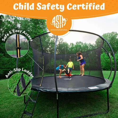 Vista 6 de Jumpzylla - Cama elástica recreativa para niños, con red de seguridad, escalera y revestimiento antioxidante, de 8, 10, 12, 14, 15 y 16 pies