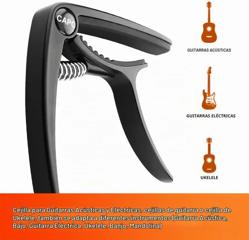 Vista 3 de Cejilla de guitarra acústica y eléctrica - Cejillas de guitarra de 6 cuerdas