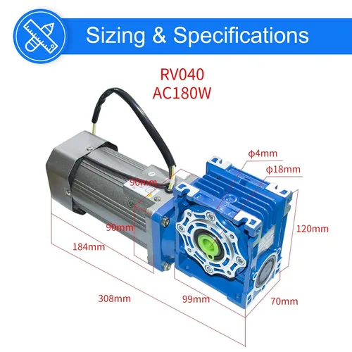 Vista 3 de Motor Eléctrico de Imán Permanente AC de Alta Torsión 110V 180W Turbina Reductor de Engranaje de Gusano 70RPM con Kits de Control de Velocidad AC.