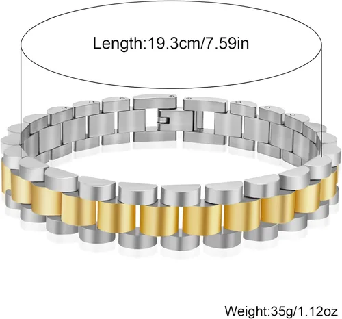Vista 4 de YBMYCM Correa de reloj gruesa para mujer, chapada en oro, impermeable, acero inoxidable, pulsera de eslabones