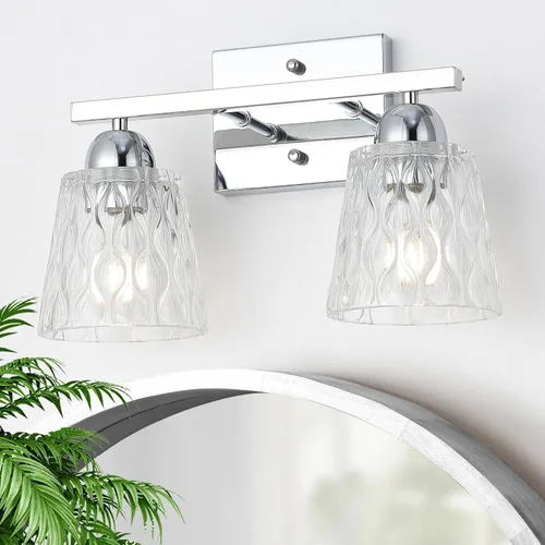 Vista 12 de Mecgirn Lámpara de tocador de baño de acero inoxidable sobre el espejo, 1 lámpara de baño dorada cepillada con pantallas de vidrio texturizado Oro