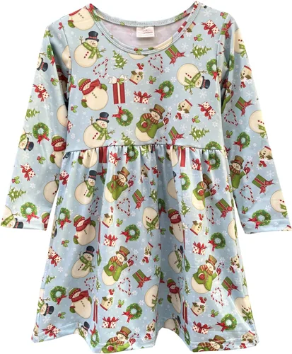 Vista 10 de Vestido de Navidad para niña pequeña, muñeco de nieve, árboles de Navidad, camión, a cuadros, reno, Papá Noel, vestido de invierno hasta la rodilla