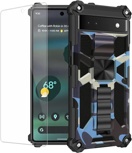 Vista 7 de Funda para Pixel 6A (no para 6 o 6P), con protector de pantalla de vidrio templado 9H, grado militar, soporte con soporte magnético para automóvil