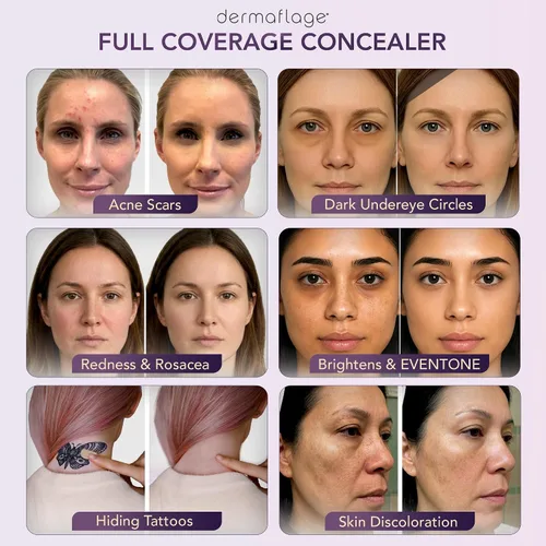 Vista 7 de Dermaflage Crema Correctora para Acné y Tatuaje Cover Up - Bronce Oscuro Full Coverage Scar & Acne Concealer, Tattoo Cover Up Makeup, Matte