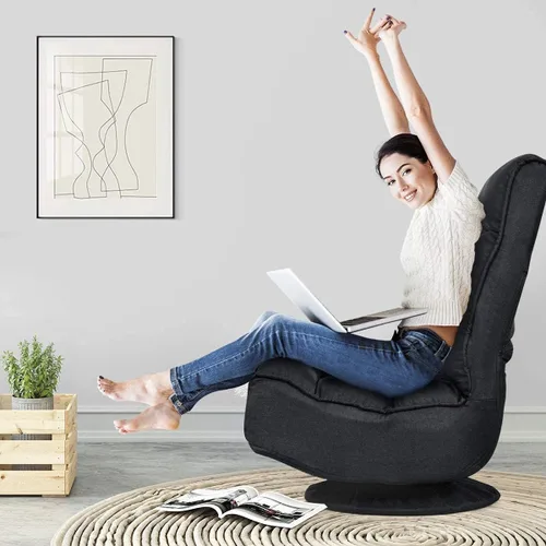 Vista 2 de FANTASK Silla de suelo giratoria de 360 grados, sofá plegable con 5 posiciones ajustables y respaldo, silla de descanso perezosa para relajarse Negro