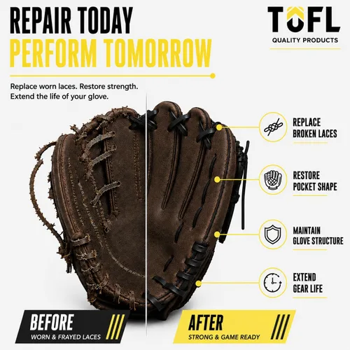 Vista 4 de TOFL 72" Baseball Glove Lace Strips - Flat Shaped Cowhide Leather Lacing for Gloves, Mitts & DIY Repair