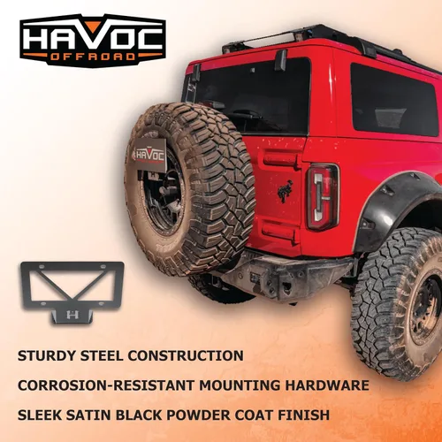 Vista 6 de HAVOC OFFROAD Reubicación de matrícula para Ford Bronco Ajustable, acero, negro HFB-05-001 2021-2025 Ford Bronco