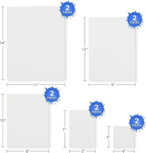 Vista 5 de 7 Elements Paquete de 10 lienzos estirados para pintar, lienzos de arte blanco preimprimados 100% algodón, (2 de cada uno) 4x4, 5x7, 8x10, 9x12