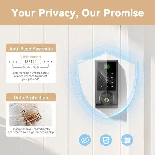 Vista 5 de IRONZON 391YS - Cerradura inteligente para puerta de entrada sin llave 5 en 1 con mango