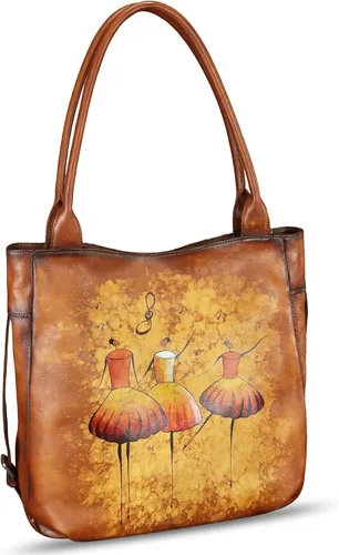 Vista 6 de Bolso de hombro de cuero genuino para mujer, bolso de cuero pintado a mano, bolso de mano para trabajo, bolso casual