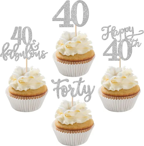 Vista 33 de Rsstarxi Paquete de 24 adornos con purpurina para cupcakes de 30 cumpleaños, treinta y 30 fabulosas selecciones de cupcakes, decoraciones para feliz