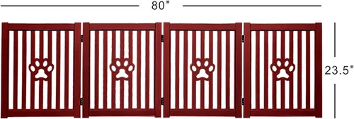Vista 6 de Puerta para perros de 4 paneles – Caoba – Puerta plegable de madera independiente para mascotas, 80 pulgadas de largo x 23.6 pulgadas de alto