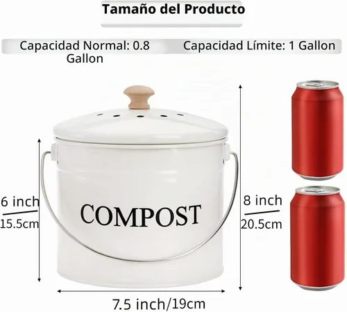 Vista 2 de AVLA Contenedor de compostaje para encimera de cocina, cubo de compostador de 1 galón, cubo de compostaje de residuos de alimentos, contenedor