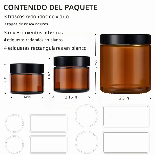 Vista 6 de Tarro de vidrio ámbar con tapas, Tecohouse tarros de vidrio de 4 oz, 2 oz y 1 oz con tapas y calcomanías, recipientes de viaje reutilizables