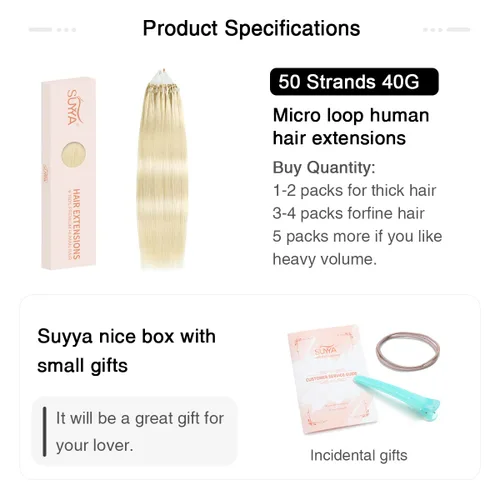 Vista 2 de SUYYA Micro Links - Extensiones de cabello humano de color rubio platino, micro bucle, extensiones de cabello humano lacio, 50 hebras, 1.41