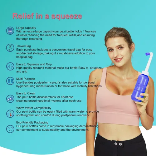 Vista 2 de 2 botellas portátiles de bidé de viaje de 15.2 fl oz Peri para posparto esenciales para recuperación perineal, cuidado femenino, tratamiento