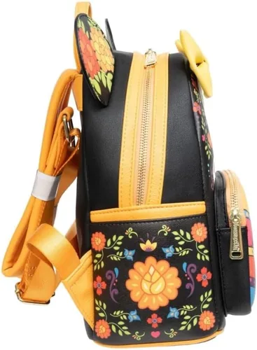 Vista 5 de Loungefly Mini-mochila Minnie Mouse Dia de los Muertos Sugar Skull, Amarillo, negro, blanco