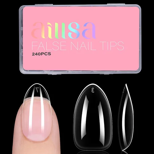 Vista 12 de AILLSA - Puntas de uñas de almendra medianas, 216 puntas de gel transparentes para bricolaje Full Cover, No Extra Filing Needed, Nails Extension