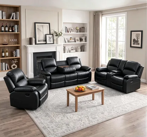 Vista 24 de Silla reclinable de cuero para conjunto de muebles de sala, sofá reclinable de cuero beige para espacios pequeños/RV, sillón individual