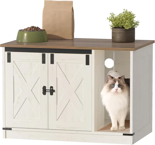 Vista 10 de Hzuaneri Caja de Arena para Gatos con Cerramiento, Mueble de Armario Oculto para Caja de Arena con Campana, Casa Interior para Gatos, Estilo Granja