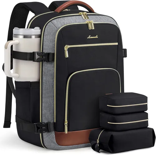 Vista 30 de LOVEVOOK Mochila de viaje para mujer y hombre, Beige, Mochilas de viaje