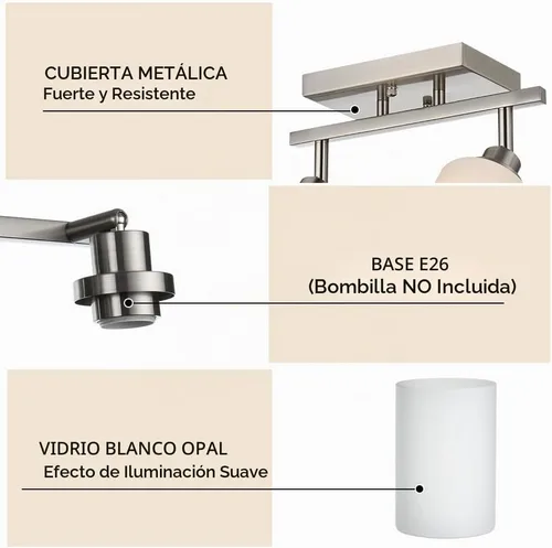 Vista 7 de TODOLUZ Luminarias de Riel de 2 Luces Aplique de Pared, Foco de Níquel Cepillado para Cocina Sala de Estar Comedor Pasillo, Base de Bombilla E26
