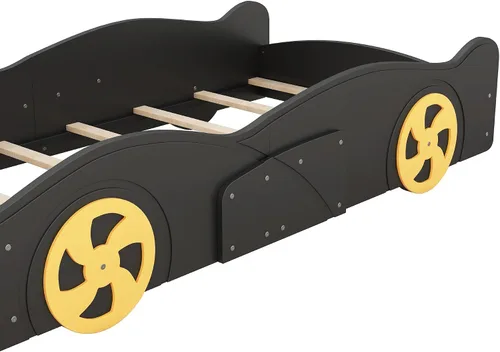Vista 6 de Harper & Bright Designs Cama de plataforma en forma de auto de tamaño individual con almacenamiento y ruedas, cama individual para niños, marco