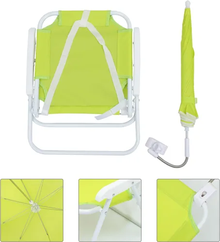Vista 9 de 1 juego de silla de playa al aire libre con toldo paraguas plegable ligero para niños y silla de camping portátil para viajes en la playa y picnics