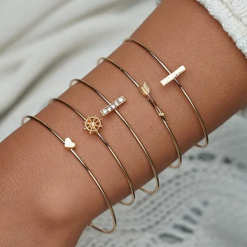 Vista 2 de Cocazyw 19 pulseras de varias capas apilables de oro rosa para mujer, pulseras ajustables para niñas, conjunto de regalos