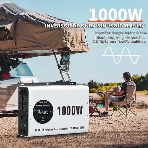 Vista 8 de Inversor de Potencia de 1000 Vatios Potencia Pico 2000W Onda Sinusoidal Pura 12V DC a 120V AC Convertidor RV con Control Remoto Inalámbrico Pantalla