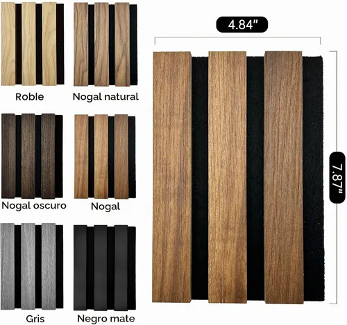 Vista 2 de RITOLLO Paneles de madera para pared de 4.92 x 7.68 pulgadas, paneles acústicos para decoración de pared interior, panel de absorción de sonido