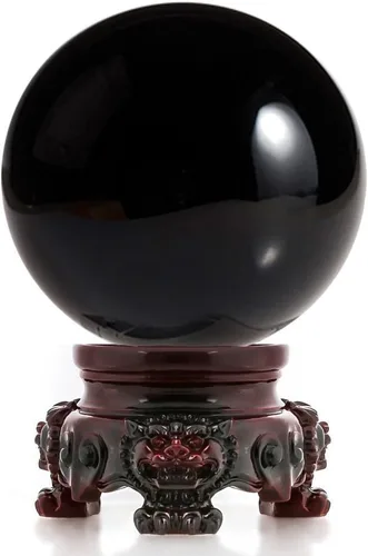 Vista 7 de Amlong Crystal - Bola de cristal ámbar de 3 pulgadas (80 mm) con base de resina de león arcoíris y caja de regalo para bola decorativa, fotografía