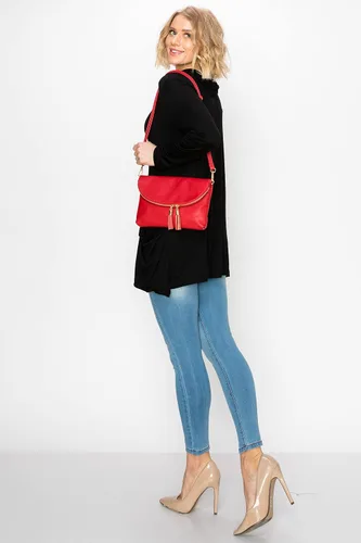 Vista 2 de Solene Bolso de mano para mujer, con múltiples compartimentos, 6 ranuras para tarjetas en el interior, bolsa cruzada con borlas